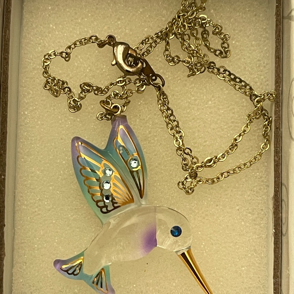 Hand Made Glass Pendant Necklace with Gold Tone Chain